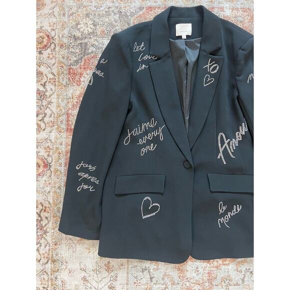 Cinq A Sept Cindie Embellished Black Blazer Jacket Womens Size 6 - Picture 6 of 11